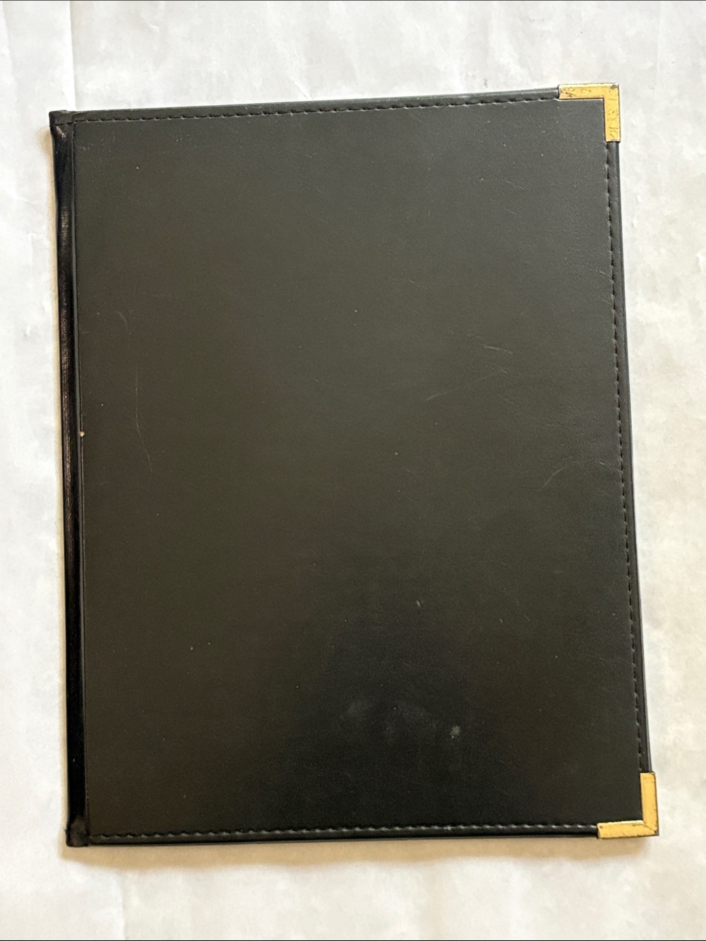 Vintage Notepad Portfolio Folder Binder Brass Corner Black Leather 12x9 Samsill